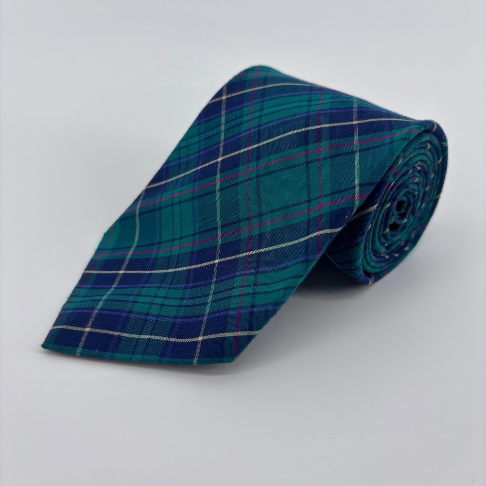 Pendleton Tie Green Blue Tartan Plaid Country Traditionals Made In USA Necktie